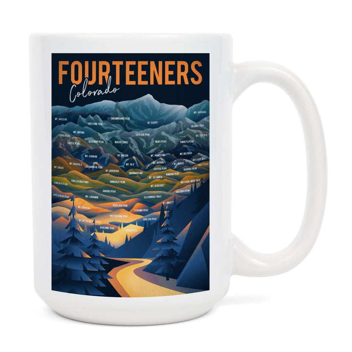 Colorado, Fourteeners, Mountain Range & Names, Lantern Press Artwork, Ceramic Mug Mugs Lantern Press 