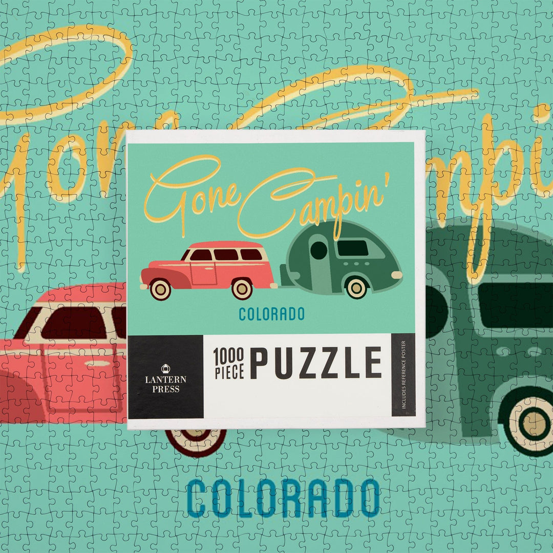 Colorado, Geometric, Gone Campin, Trailer, Jigsaw Puzzle Puzzle Lantern Press 