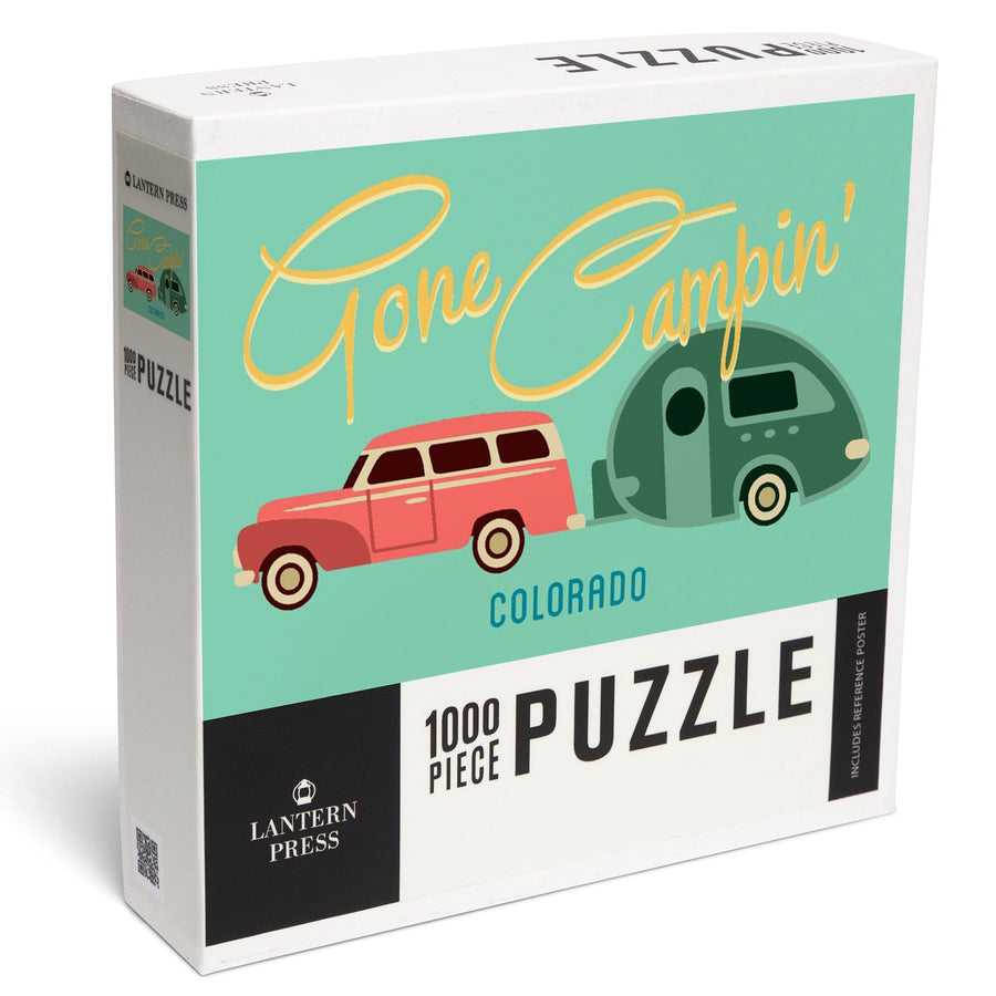 Colorado, Geometric, Gone Campin, Trailer, Jigsaw Puzzle Puzzle Lantern Press 