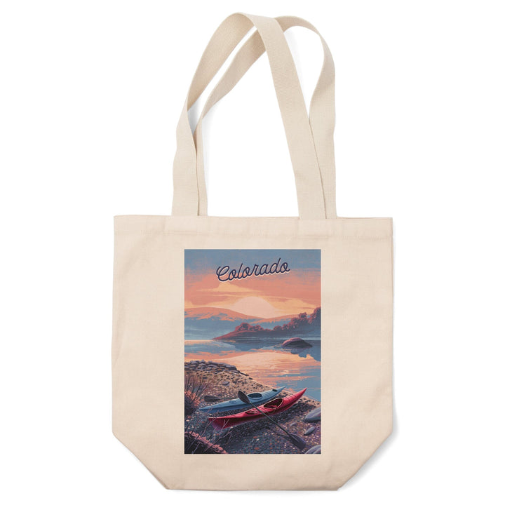 Colorado, Glassy Sunrise, Kayak, Tote Bag Totes Lantern Press 