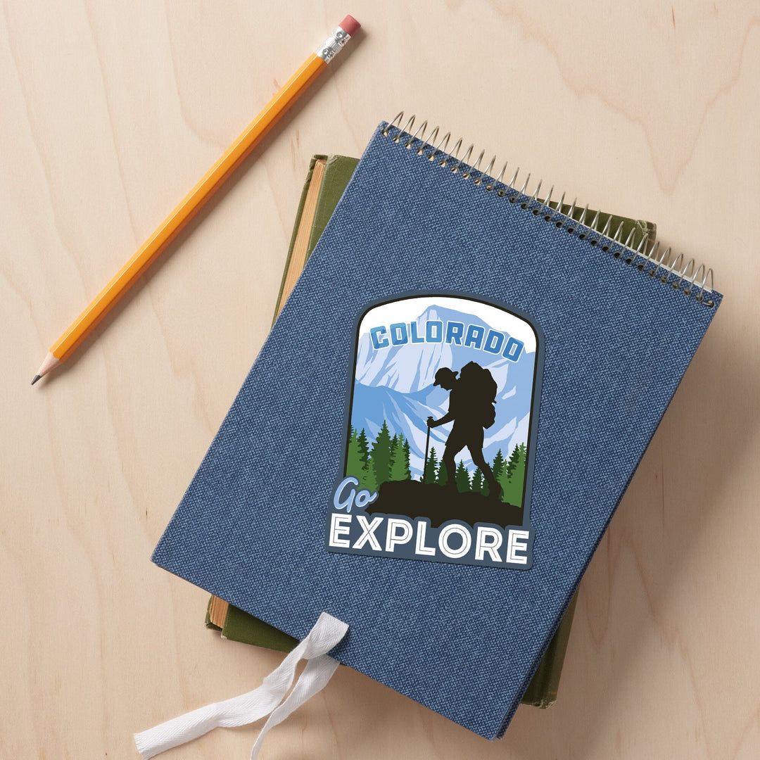 Colorado, Go Explore, Backpacker, Contour, Lantern Press Artwork, Vinyl Sticker - Lantern Press