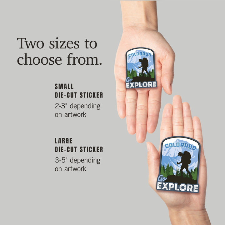 Colorado, Go Explore, Backpacker, Contour, Lantern Press Artwork, Vinyl Sticker - Lantern Press