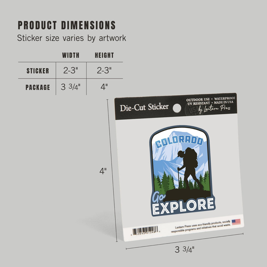 Colorado, Go Explore, Backpacker, Contour, Lantern Press Artwork, Vinyl Sticker - Lantern Press