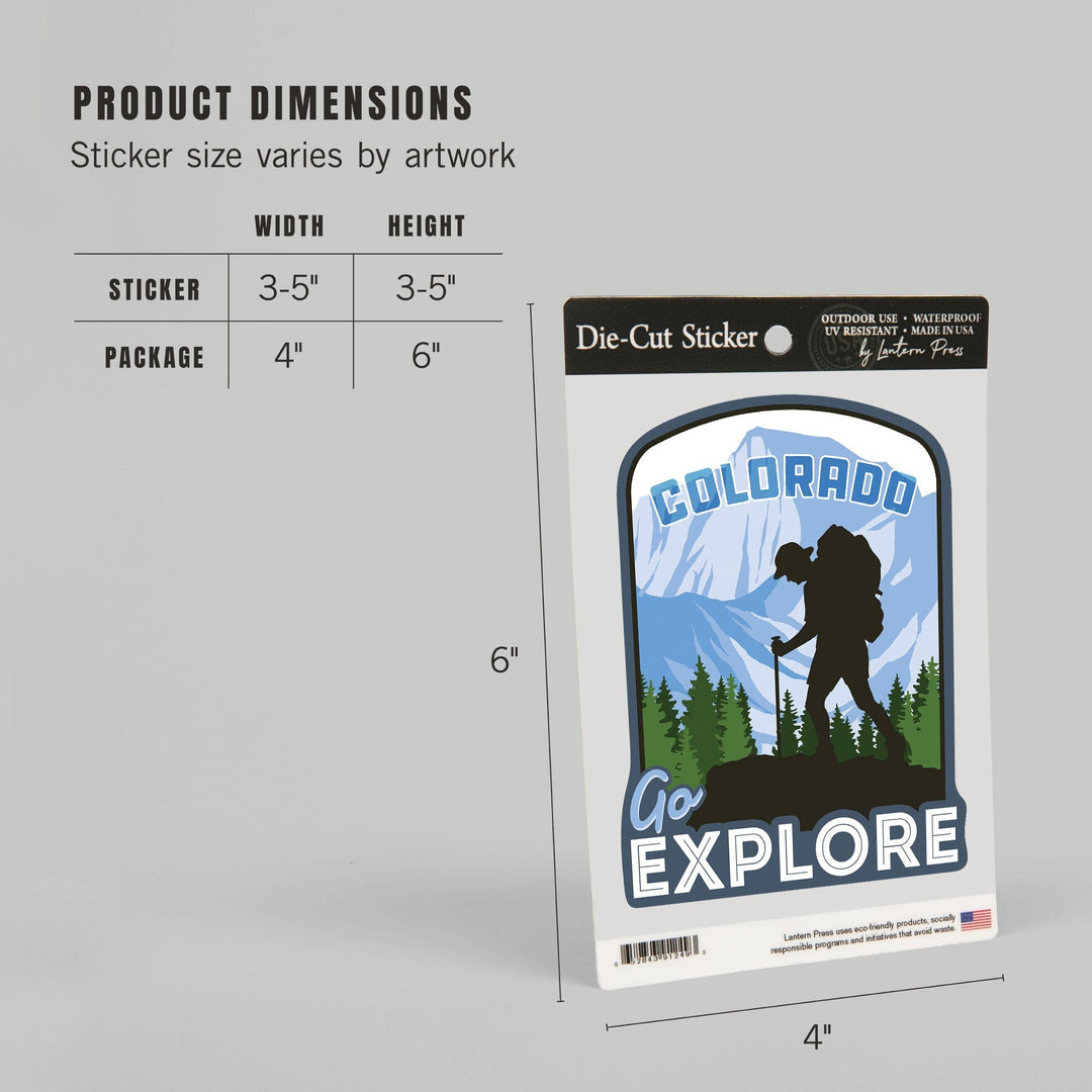 Colorado, Go Explore, Backpacker, Contour, Lantern Press Artwork, Vinyl Sticker - Lantern Press