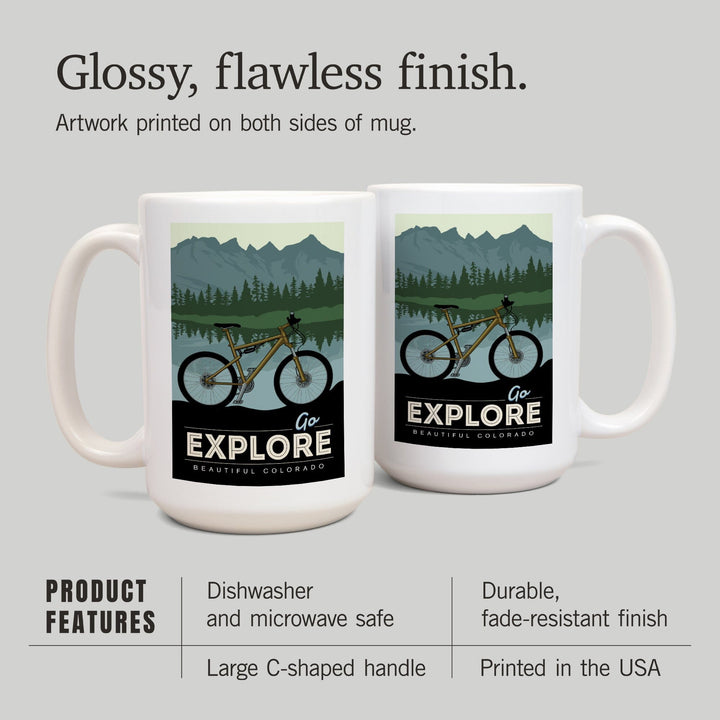 Colorado, Go Explore, Bike, Lantern Press Artwork, Ceramic Mug Mugs Lantern Press 