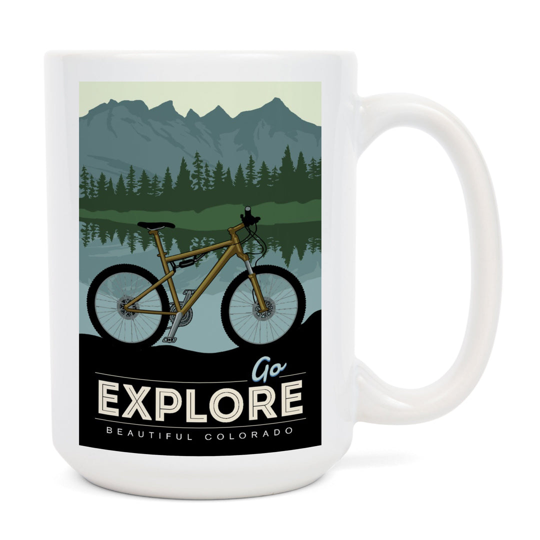 Colorado, Go Explore, Bike, Lantern Press Artwork, Ceramic Mug - Lantern Press