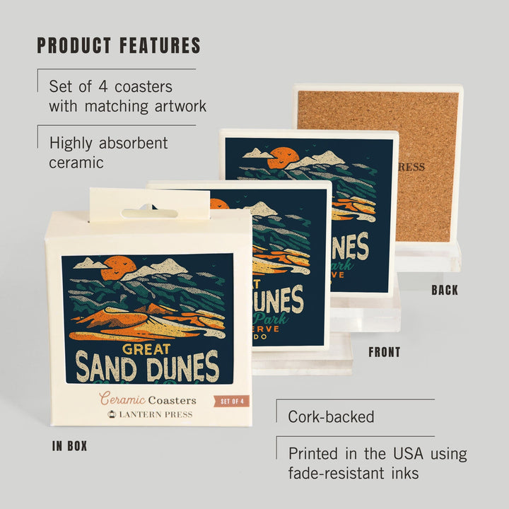 Colorado, Great Sand Dunes National Park and Preserve, Distressed, Coasters Coasters Lantern Press 