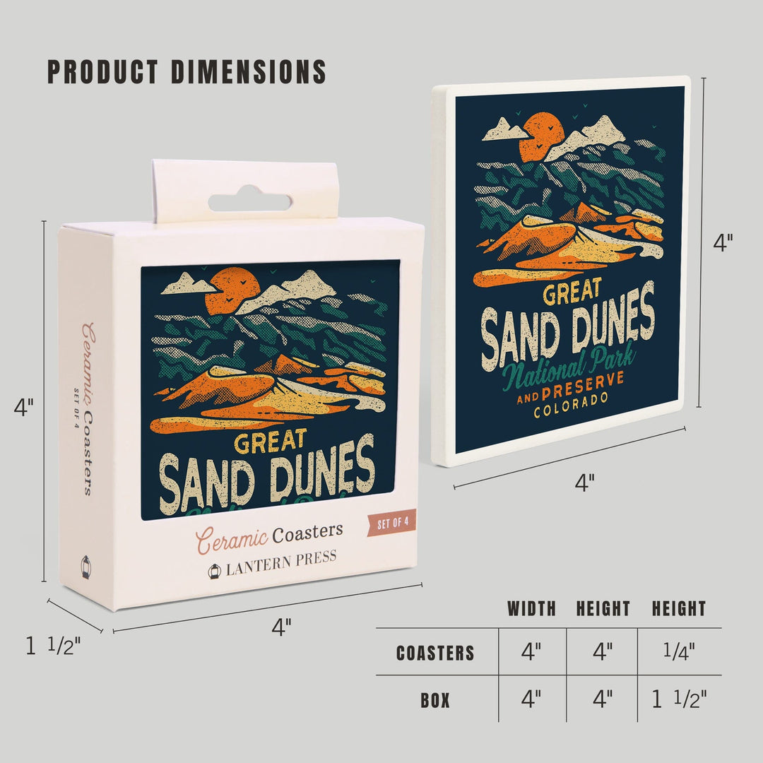 Colorado, Great Sand Dunes National Park and Preserve, Distressed, Coasters Coasters Lantern Press 