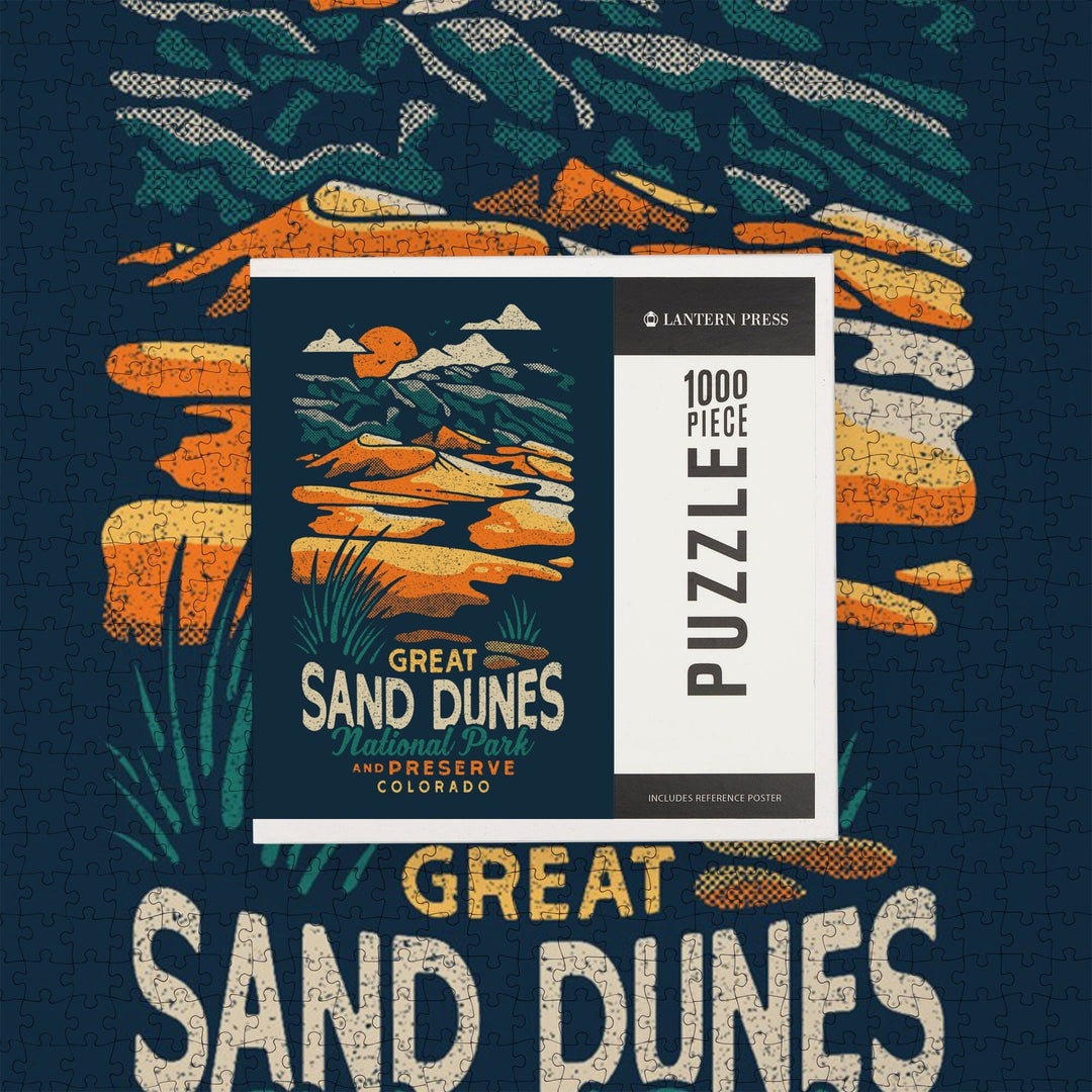 Colorado, Great Sand Dunes National Park and Preserve, Distressed, Jigsaw Puzzle Puzzle Lantern Press 