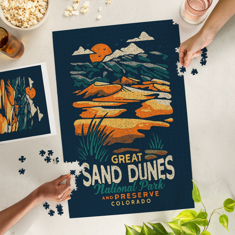 Colorado, Great Sand Dunes National Park and Preserve, Distressed, Jigsaw Puzzle Puzzle Lantern Press 