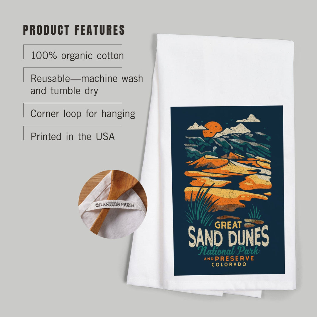 Colorado, Great Sand Dunes National Park and Preserve, Distressed, Organic Cotton Kitchen Tea Towels Kitchen Lantern Press 