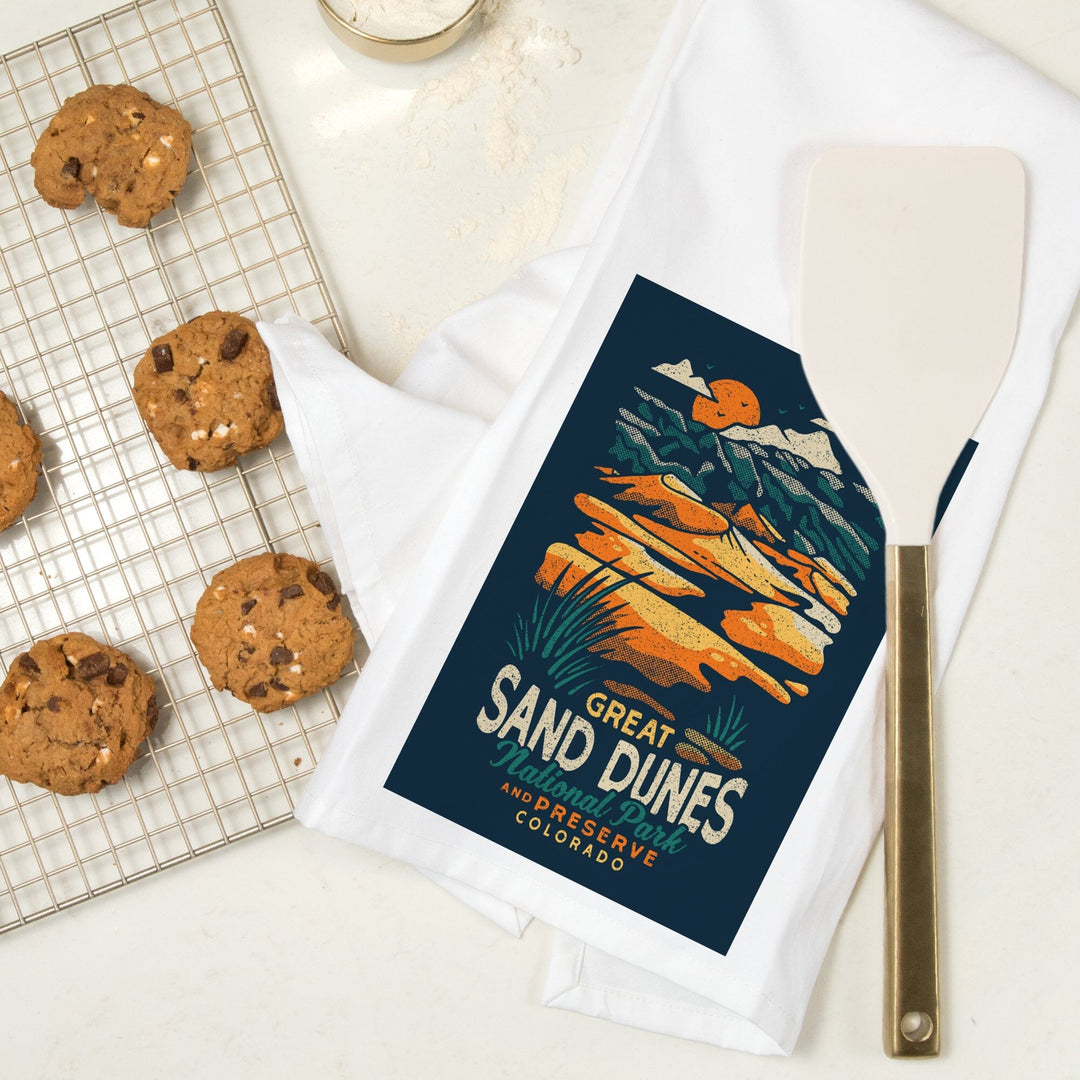 Colorado, Great Sand Dunes National Park and Preserve, Distressed, Organic Cotton Kitchen Tea Towels Kitchen Lantern Press 
