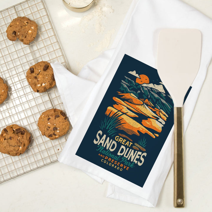 Colorado, Great Sand Dunes National Park and Preserve, Distressed, Organic Cotton Kitchen Tea Towels Kitchen Lantern Press 