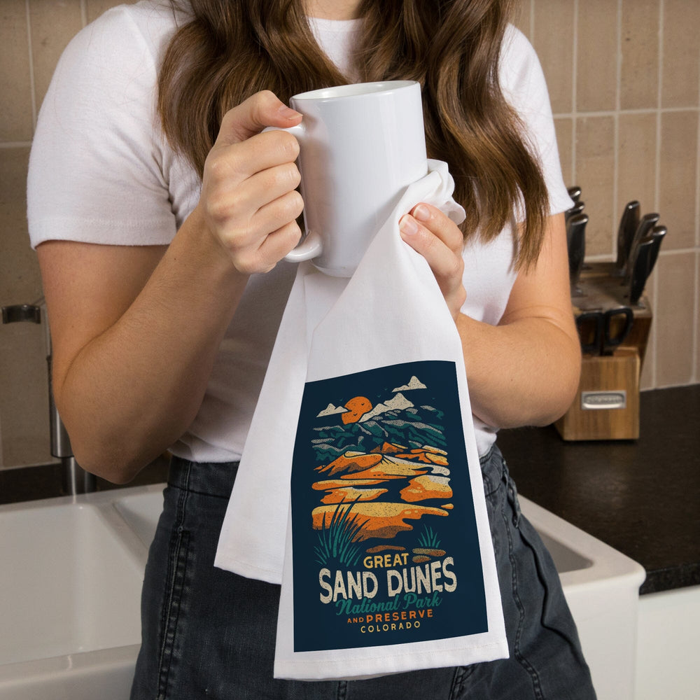 Colorado, Great Sand Dunes National Park and Preserve, Distressed, Organic Cotton Kitchen Tea Towels Kitchen Lantern Press 