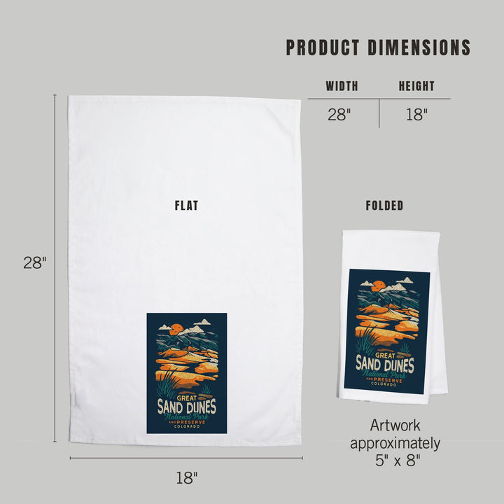 Colorado, Great Sand Dunes National Park and Preserve, Distressed, Organic Cotton Kitchen Tea Towels Kitchen Lantern Press 