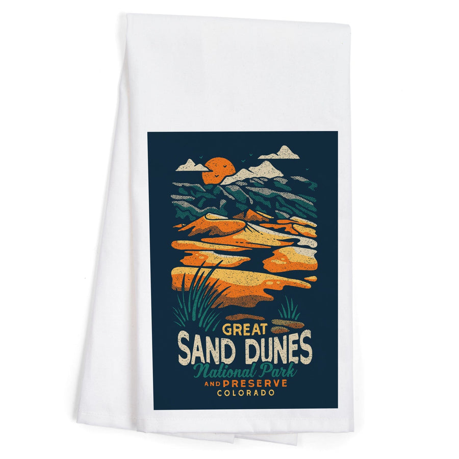 Colorado, Great Sand Dunes National Park and Preserve, Distressed, Organic Cotton Kitchen Tea Towels Kitchen Lantern Press 