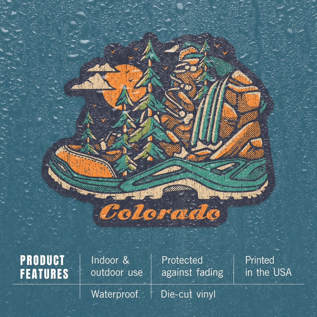 Colorado, Hiking Boot, Vinyl Sticker - Lantern Press