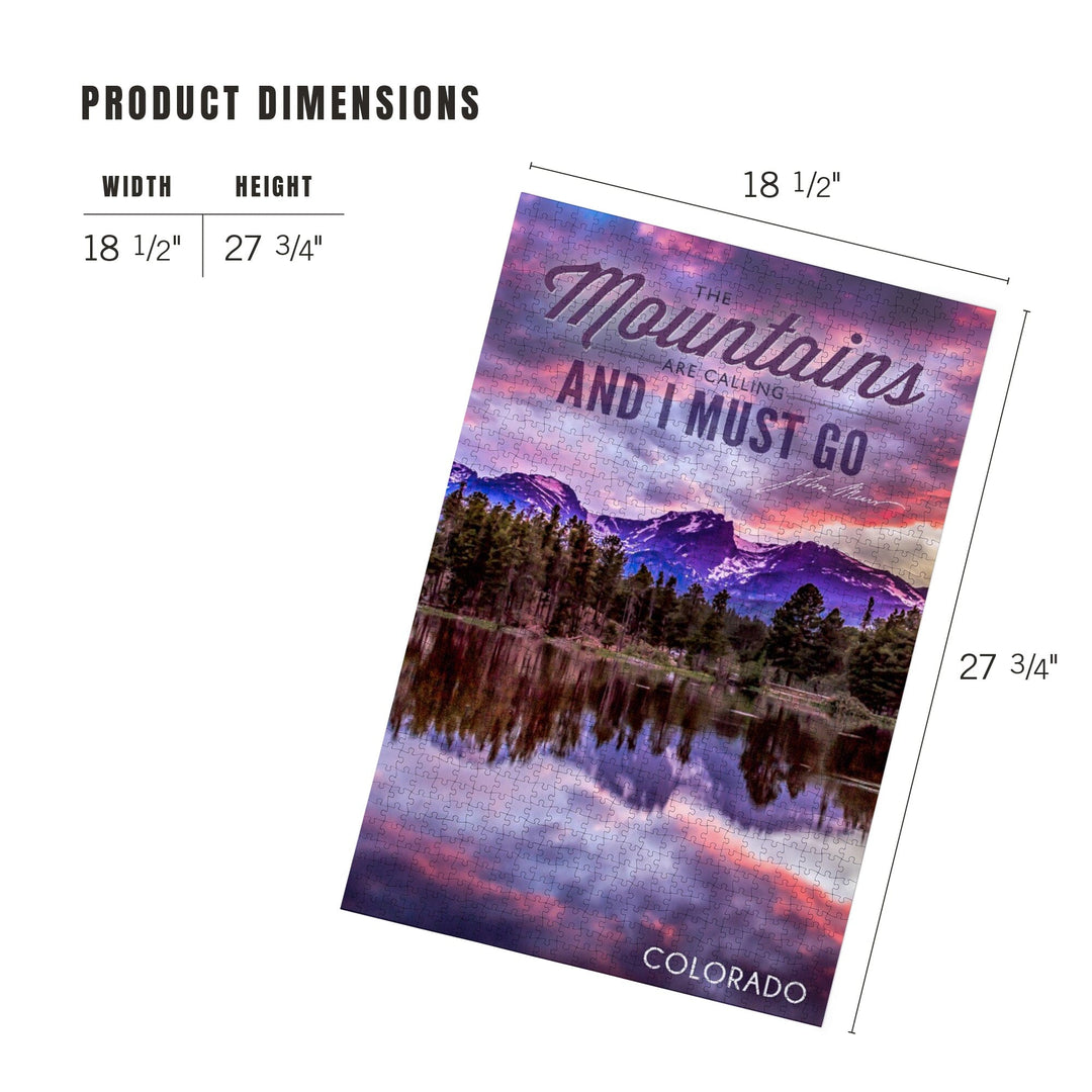 Colorado, John Muir, The Mountains are Calling, Sunset and Lake, Photograph, Jigsaw Puzzle Puzzle Lantern Press 