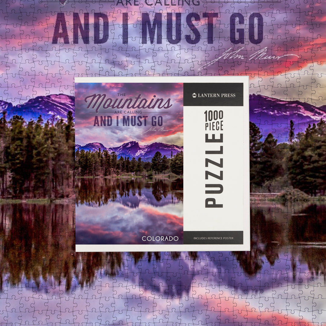 Colorado, John Muir, The Mountains are Calling, Sunset and Lake, Photograph, Jigsaw Puzzle Puzzle Lantern Press 