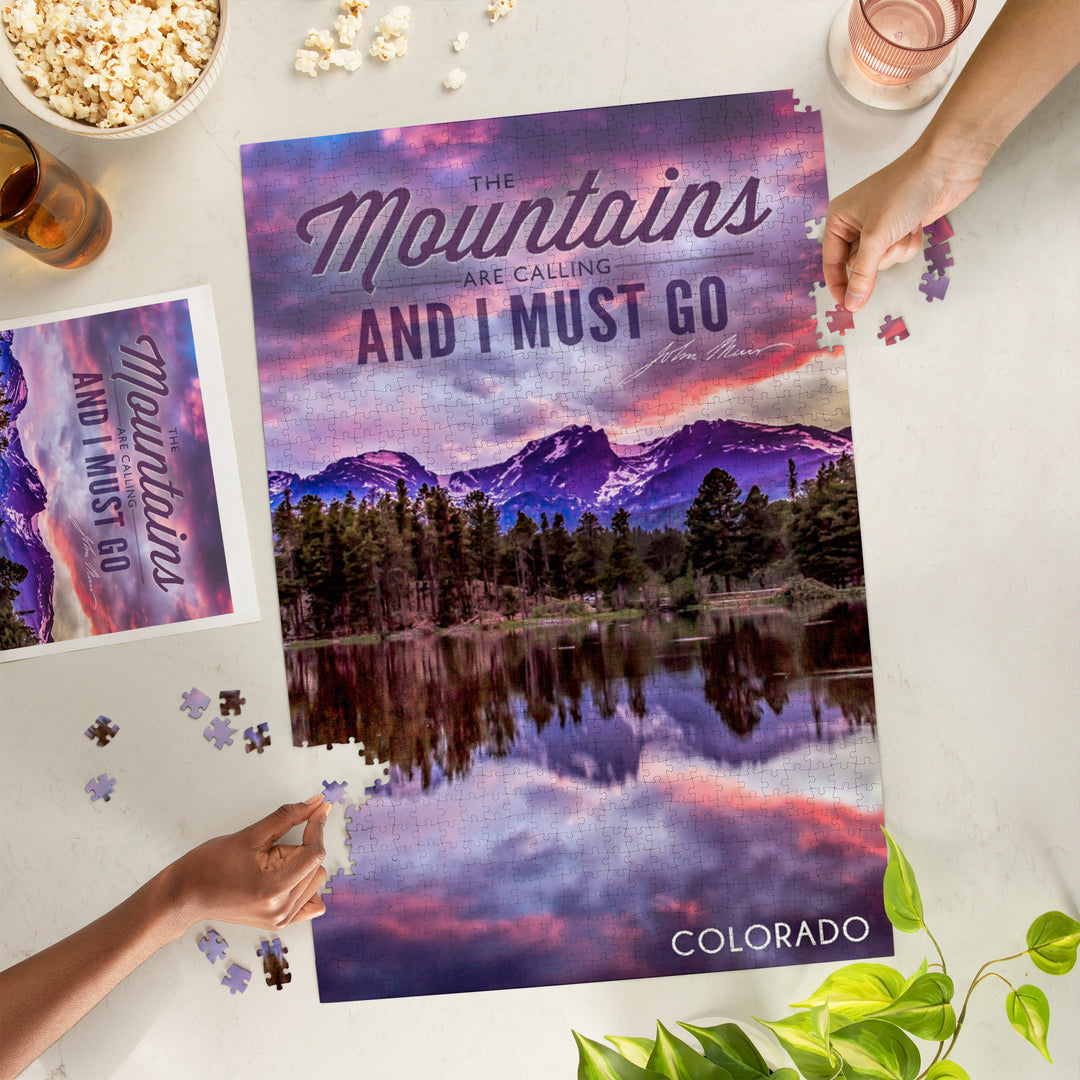 Colorado, John Muir, The Mountains are Calling, Sunset and Lake, Photograph, Jigsaw Puzzle Puzzle Lantern Press 