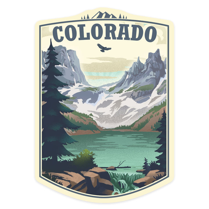 Colorado, Lake, Lithograph, Contour, Lantern Press Artwork, Vinyl Sticker Sticker Lantern Press 