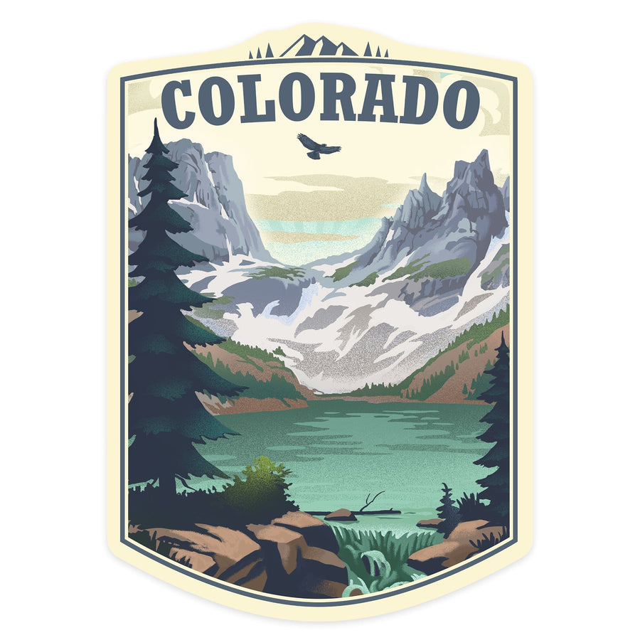 Colorado, Lake, Lithograph, Contour, Lantern Press Artwork, Vinyl Sticker Sticker Lantern Press 