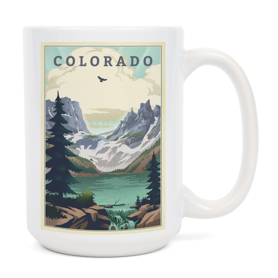 Colorado, Lake, Lithograph, Lantern Press Artwork, Ceramic Mug Mugs Lantern Press 