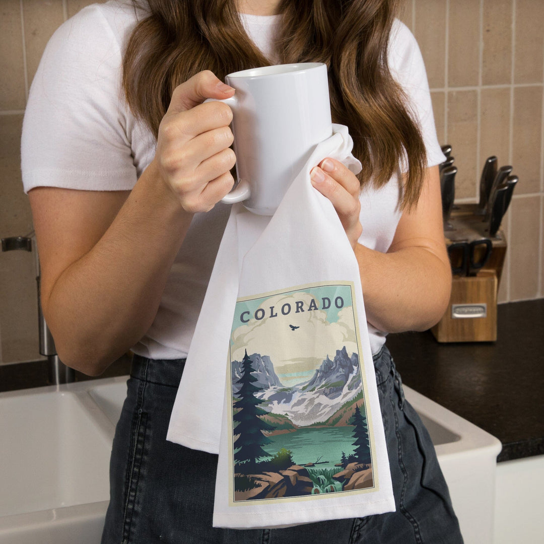 Colorado, Lake, Lithograph, Organic Cotton Kitchen Tea Towels Kitchen Lantern Press 