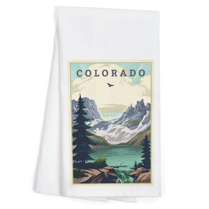 Colorado, Lake, Lithograph, Organic Cotton Kitchen Tea Towels Kitchen Lantern Press 