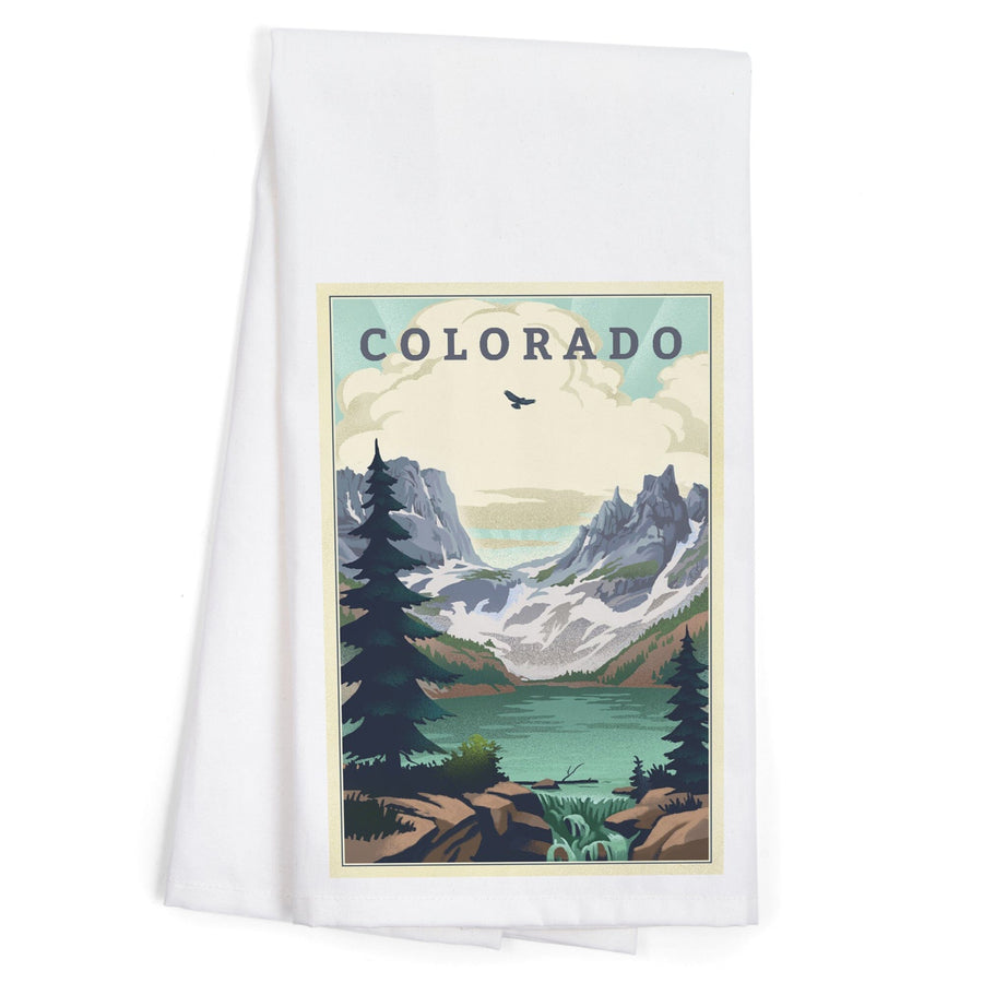 Colorado, Lake, Lithograph, Organic Cotton Kitchen Tea Towels Kitchen Lantern Press 