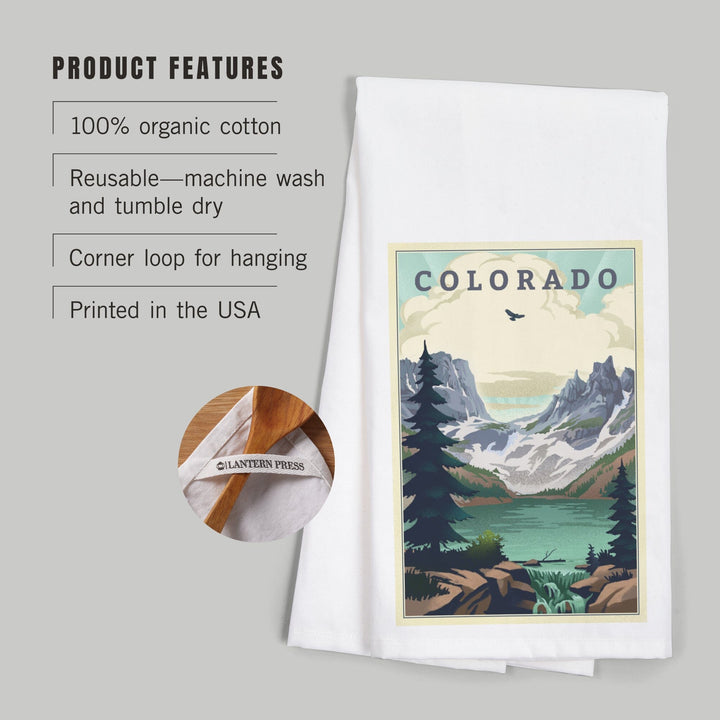 Colorado, Lake, Lithograph, Organic Cotton Kitchen Tea Towels Kitchen Lantern Press 