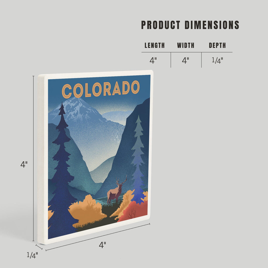 Colorado, Lithograph, Elk and Mountains Scene, Coasters Coasters Lantern Press 