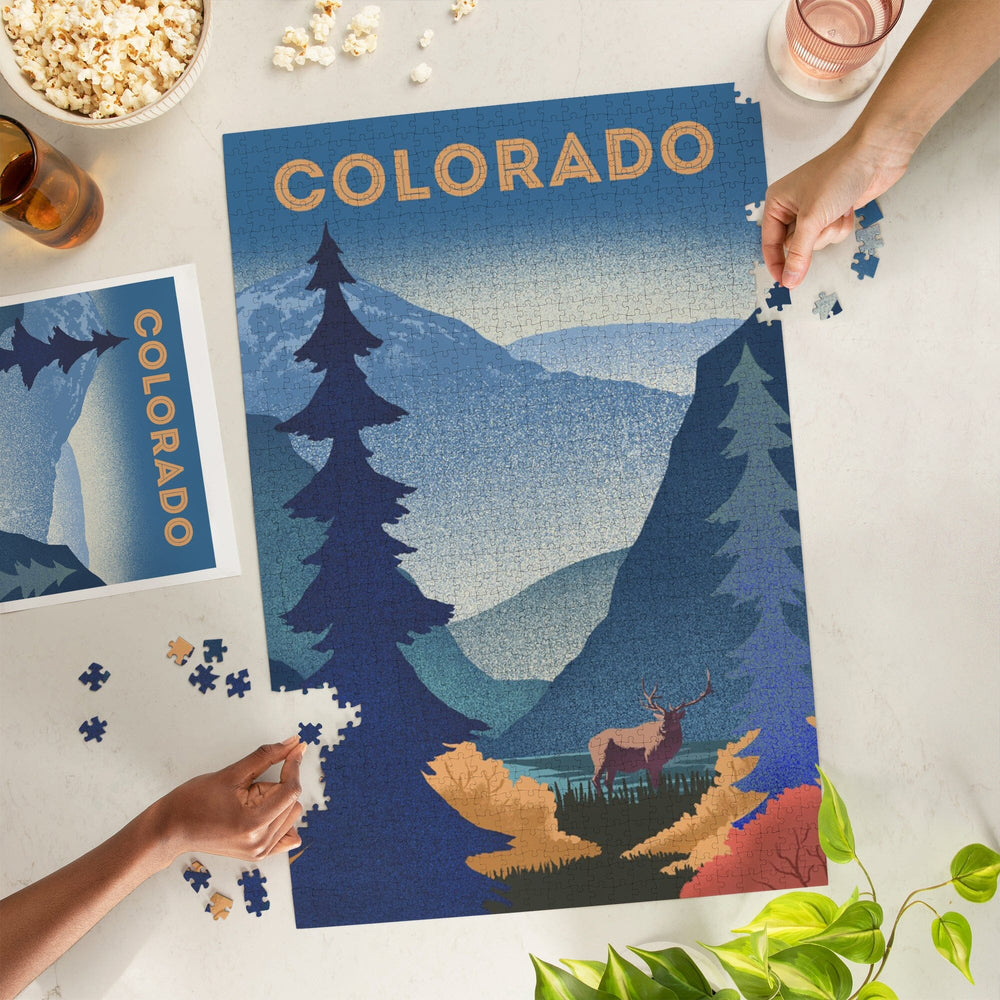 Colorado, Lithograph, Elk and Mountains Scene, Jigsaw Puzzle Puzzle Lantern Press 