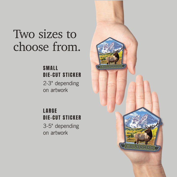 Colorado, Maroon Bells and Elk, Contour, Vinyl Sticker - Lantern Press