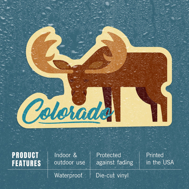 Colorado, Moose, Geometric, Contour, Lantern Press Artwork, Vinyl Sticker Sticker Lantern Press 