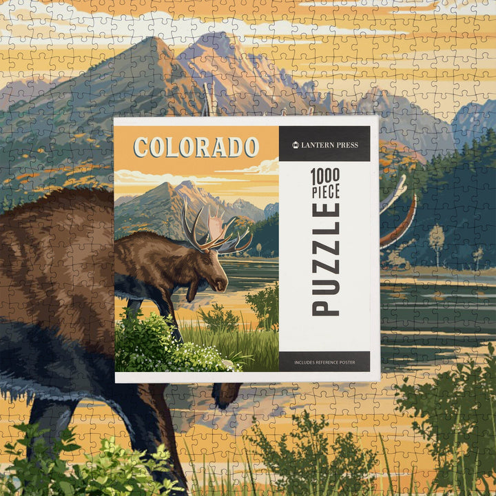 Colorado, Moose, Painterly, Jigsaw Puzzle Puzzle Lantern Press 