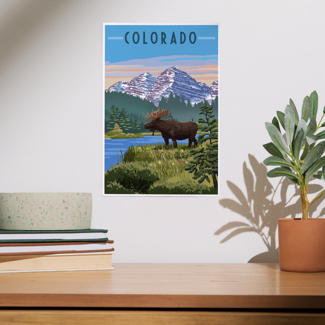 Colorado, Moose, Summer Scene, Maroon Bells, Art & Giclee Prints Art Lantern Press 