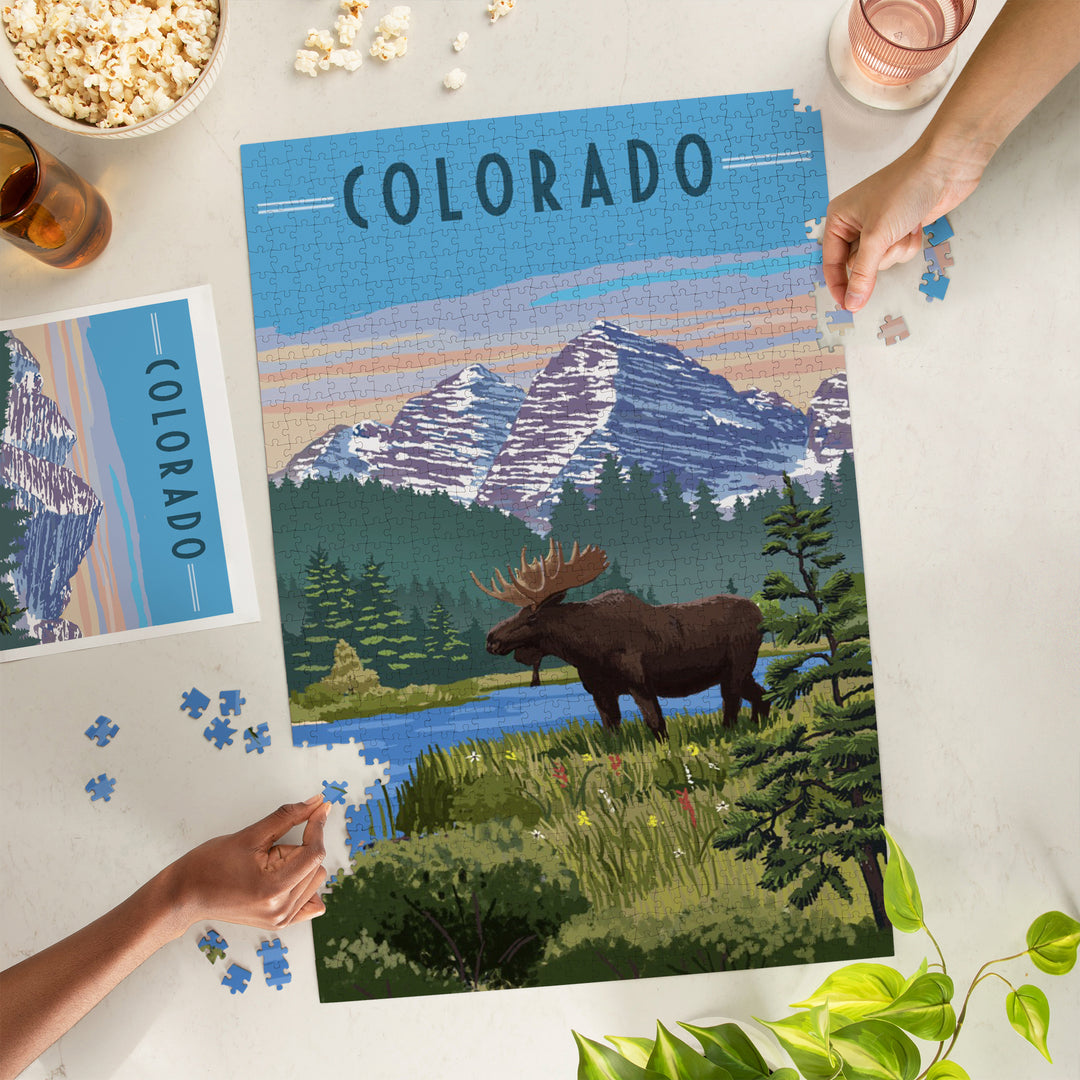 Colorado, Moose, Summer Scene, Maroon Bells, Jigsaw Puzzle Puzzle Lantern Press 