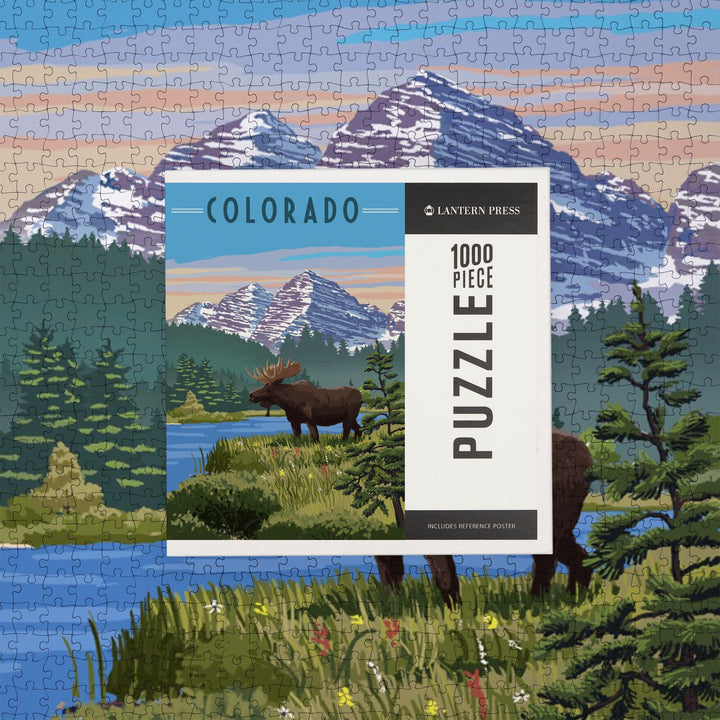 Colorado, Moose, Summer Scene, Maroon Bells, Jigsaw Puzzle Puzzle Lantern Press 