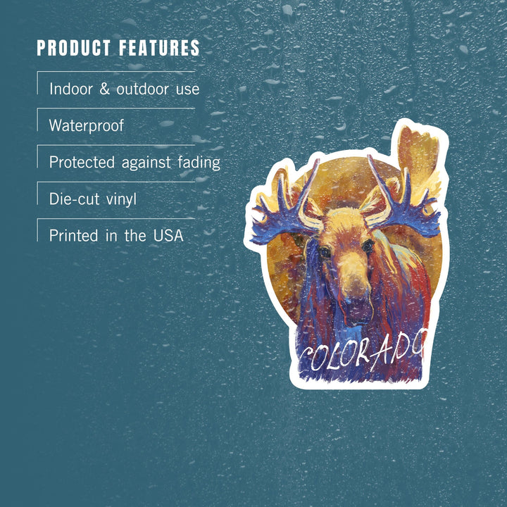 Colorado, Moose, Vivid, Contour, Vinyl Sticker Sticker Lantern Press 