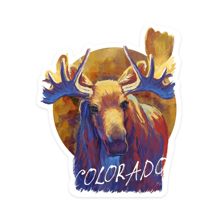 Colorado, Moose, Vivid, Contour, Vinyl Sticker Sticker Lantern Press 