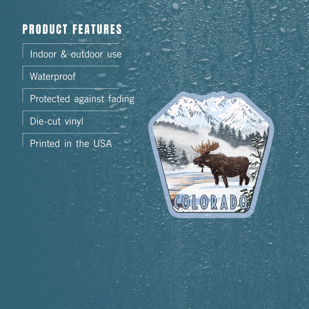 Colorado, Moose, Winter Scene, Contour, Vinyl Sticker - Lantern Press