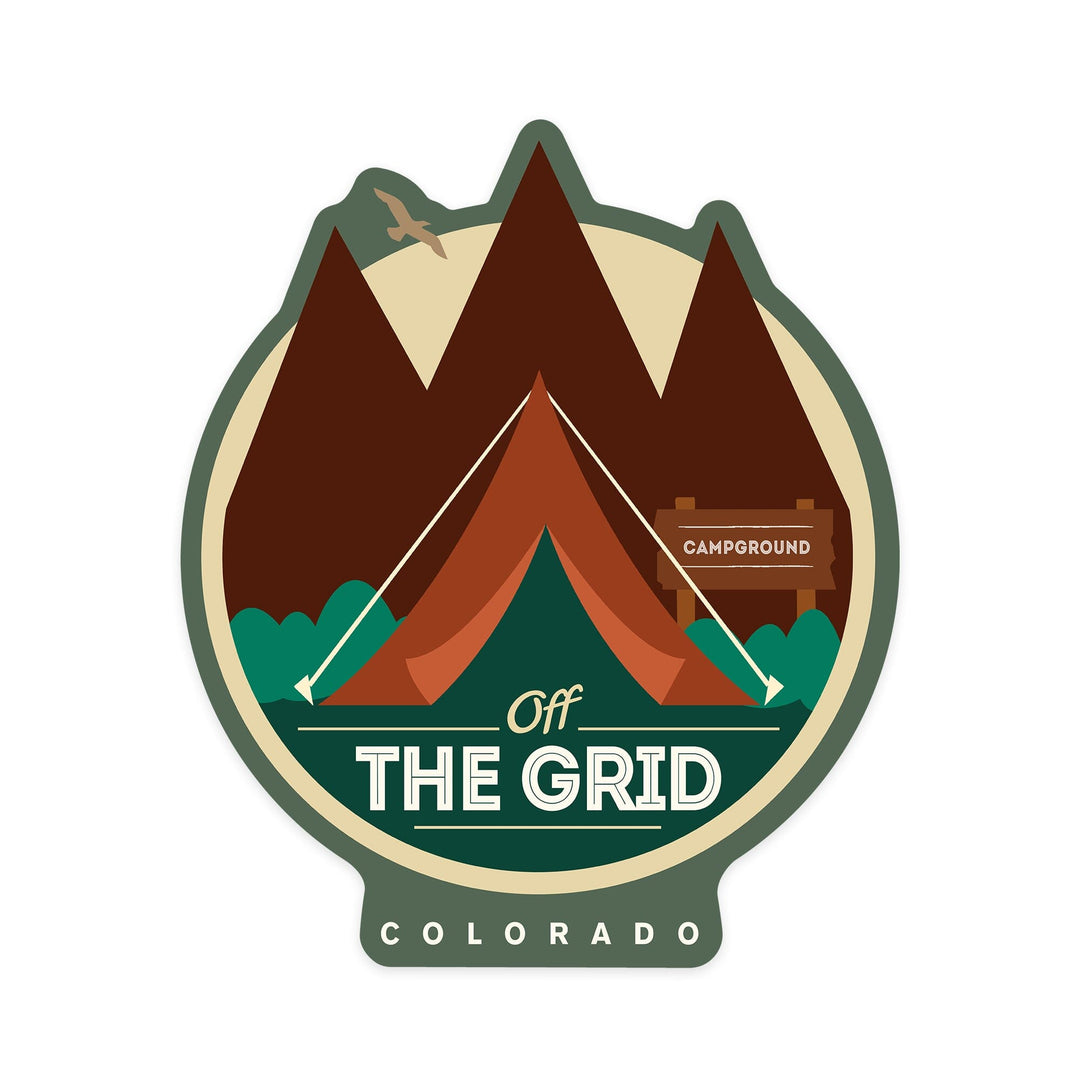 Colorado, Off the Grid (Tent), Contour, Lantern Press Artwork, Vinyl Sticker - Lantern Press