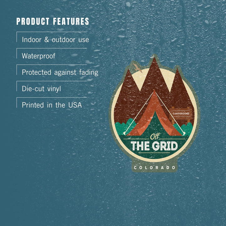 Colorado, Off the Grid (Tent), Contour, Lantern Press Artwork, Vinyl Sticker - Lantern Press