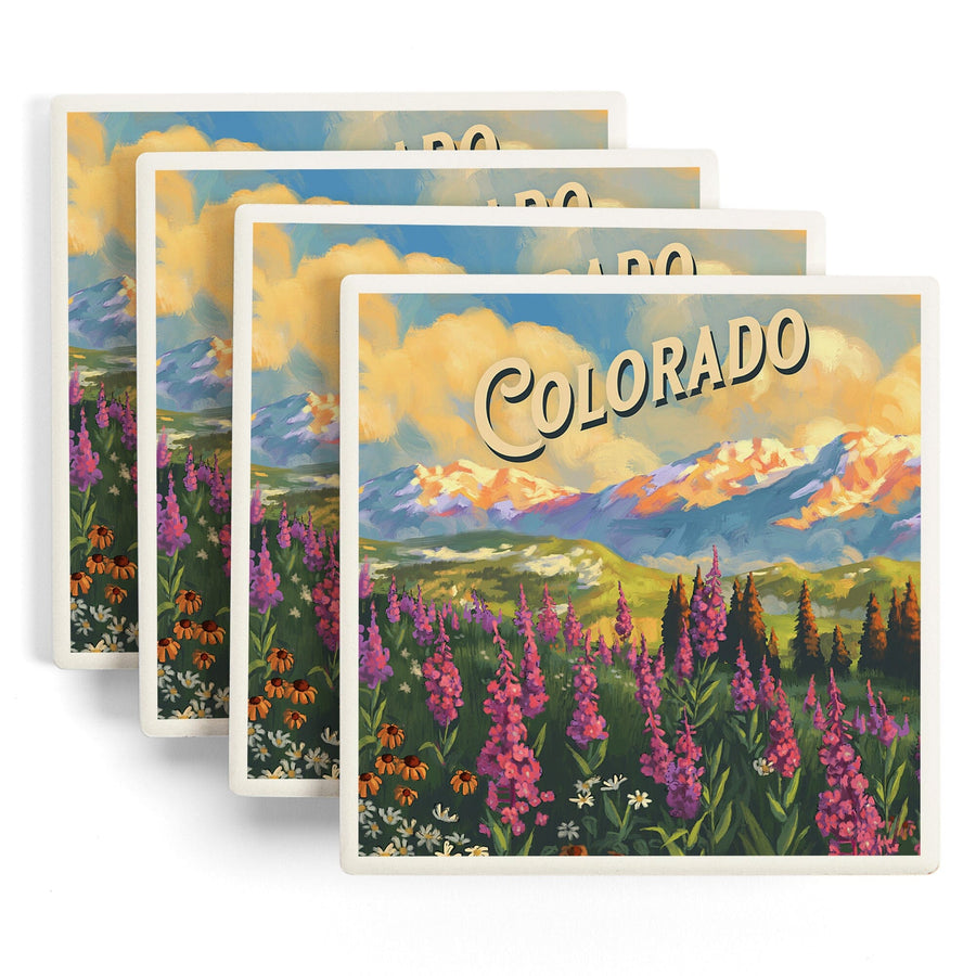 Colorado, Oil Painting, Lantern Press Artwork, Coaster Set - Lantern Press