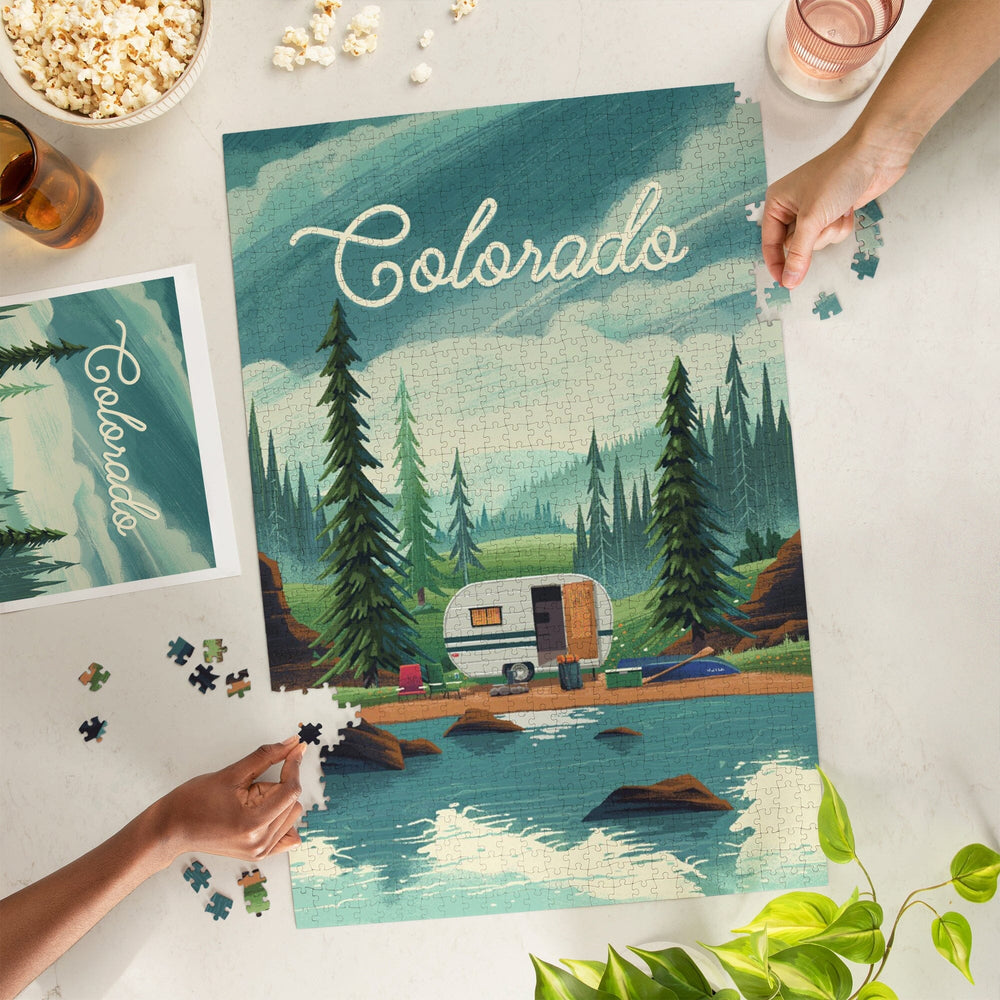 Colorado, Outdoor Activity, At Home Anywhere, Camper in Evergreens, Jigsaw Puzzle Puzzle Lantern Press 