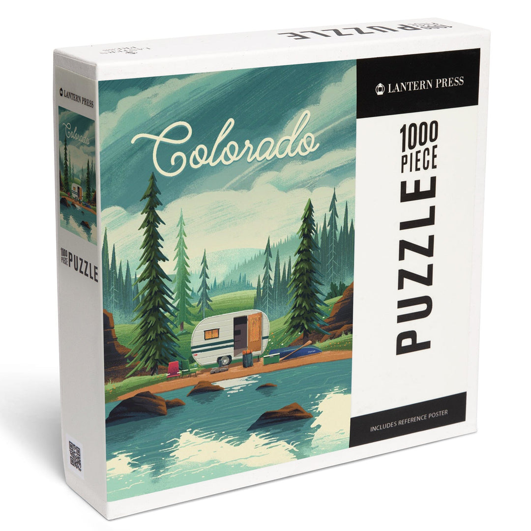 Colorado, Outdoor Activity, At Home Anywhere, Camper in Evergreens, Jigsaw Puzzle Puzzle Lantern Press 