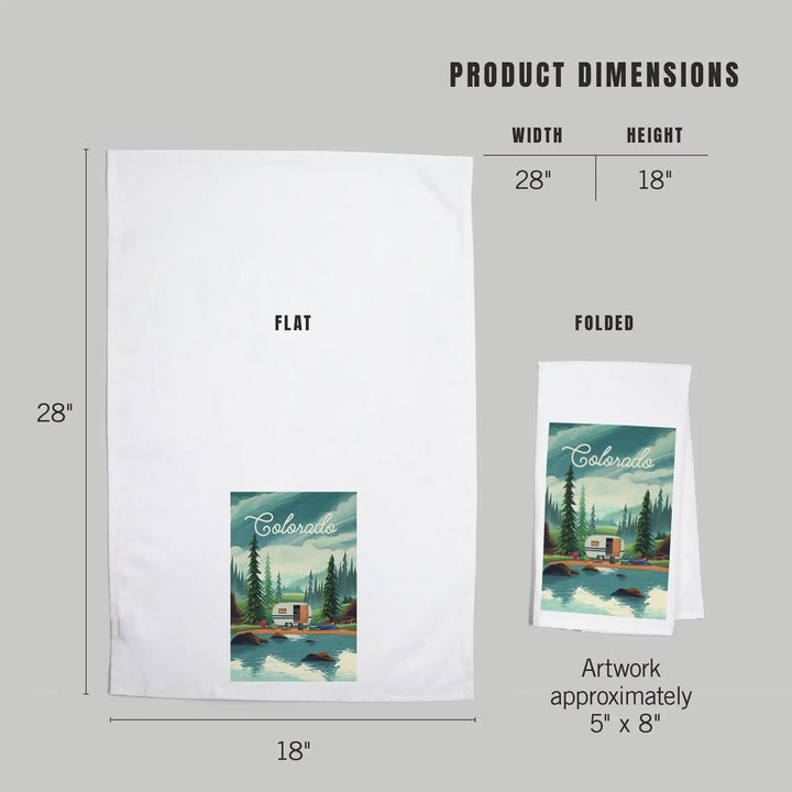 Colorado, Outdoor Activity, At Home Anywhere, Camper in Evergreens, Organic Cotton Kitchen Tea Towels Kitchen Lantern Press 