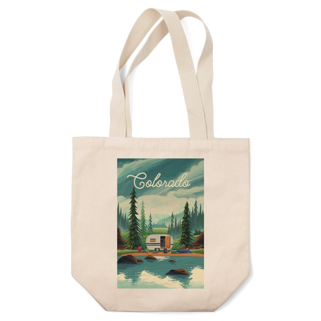 Colorado, Outdoor Activity, At Home Anywhere, Camper in Evergreens, Tote Bag Totes Lantern Press 