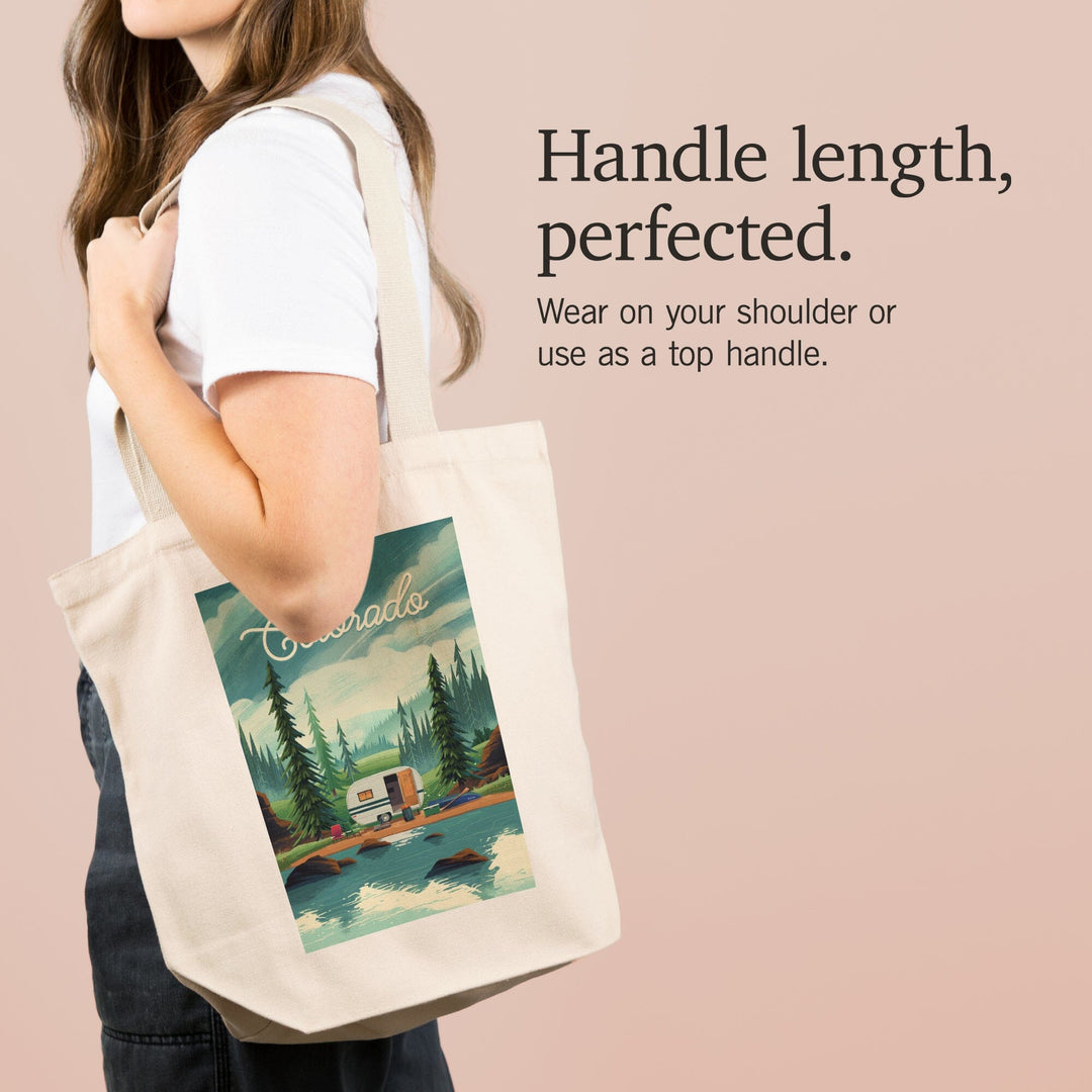 Colorado, Outdoor Activity, At Home Anywhere, Camper in Evergreens, Tote Bag Totes Lantern Press 